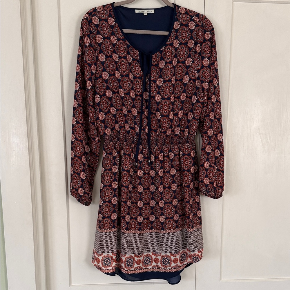 Daniel Rainn Navy and Red Long Sleeve Dress